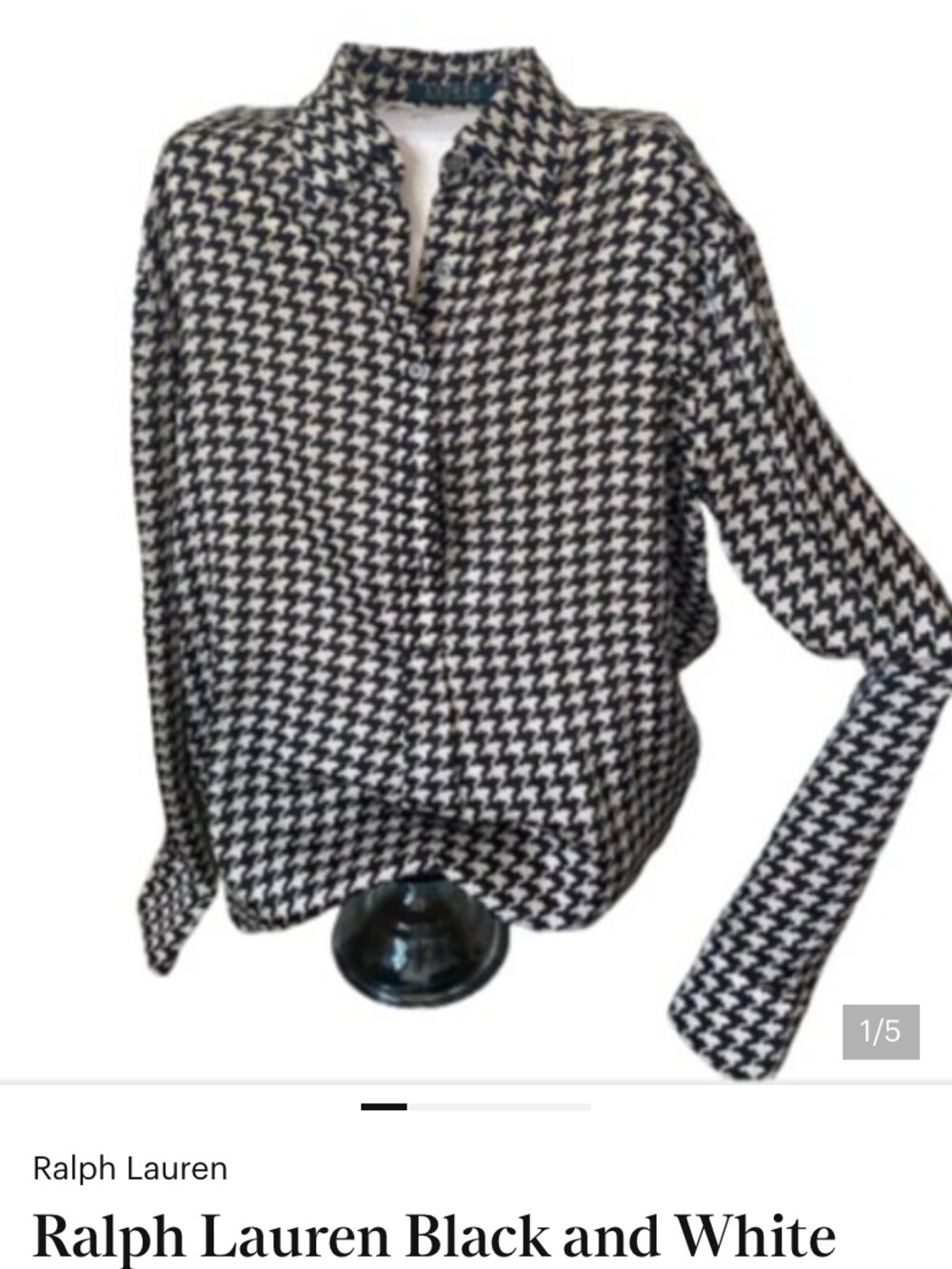 Ralph Lauren Black & White Houndstooth Button-Up Blouse